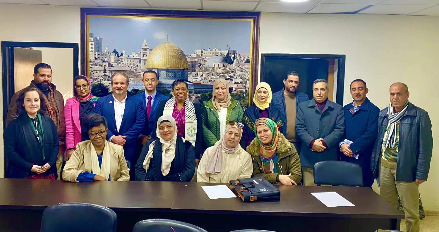 Becky meets with members of the General Union of Palestinian Teachers (GUPT)