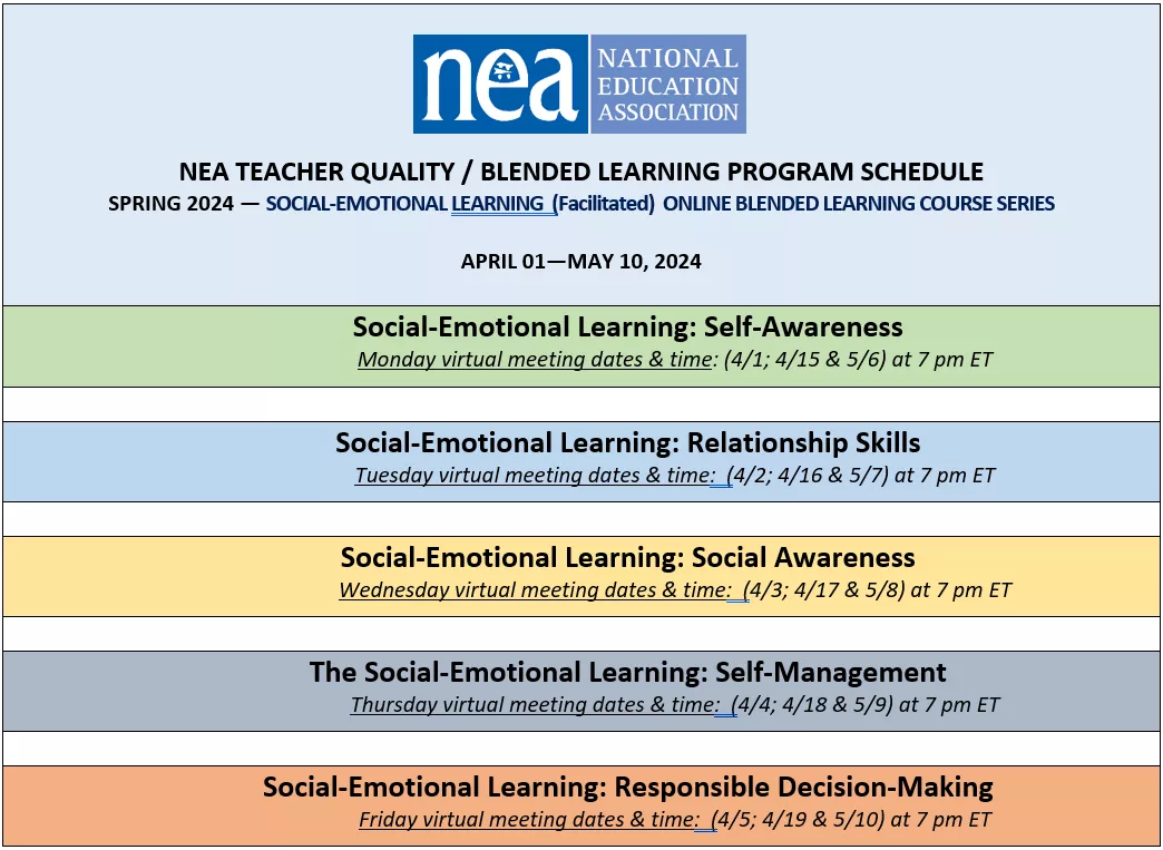 SEL Blended Learning Courses Schedule