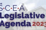 A picture of the South Carolina Statehouse is in the background. In front is The SCEA logo in blue and red and the text "Legislative Agenda" in blue and "2023" in red.