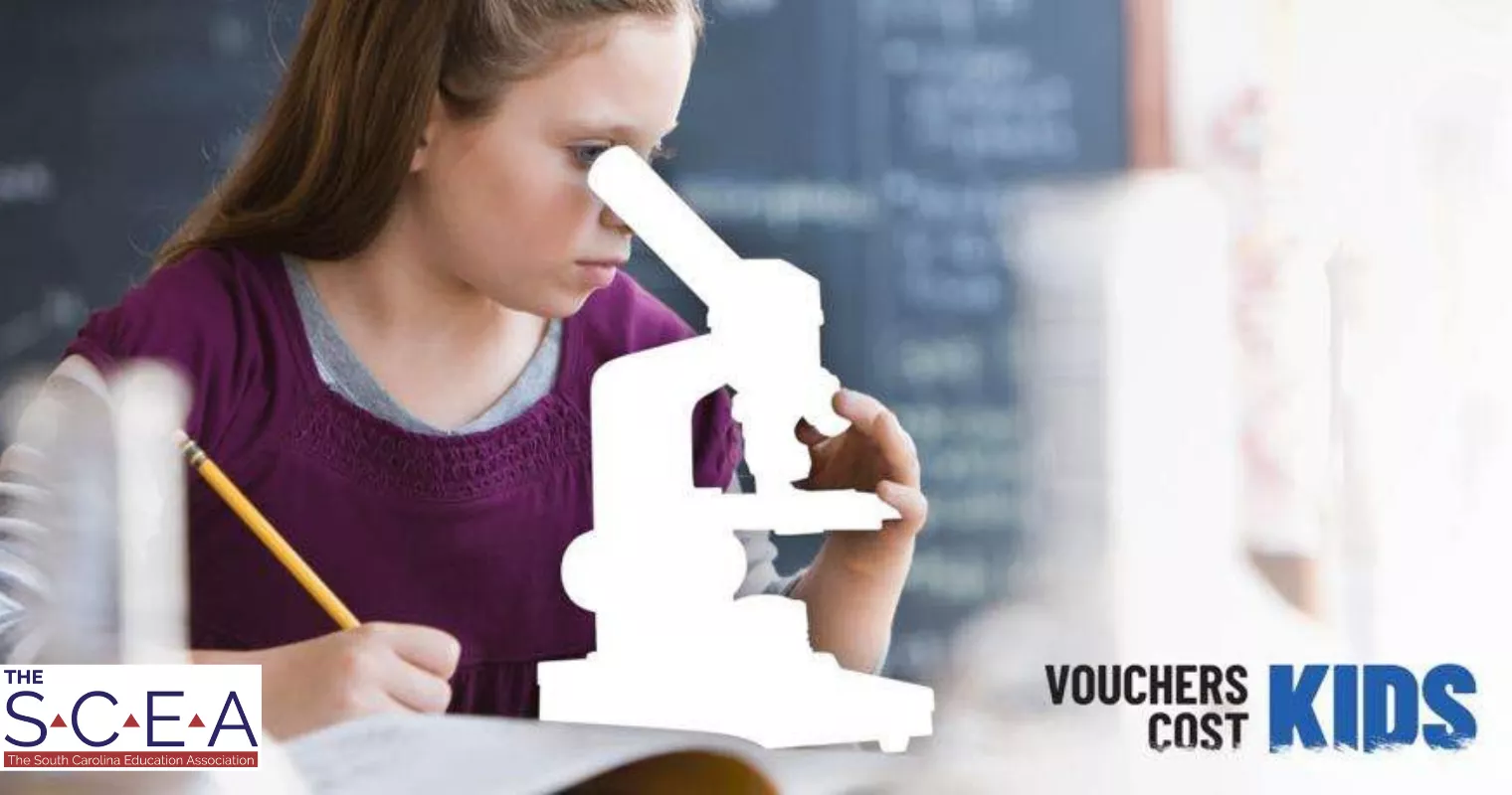 a girl looks through a missing telescope