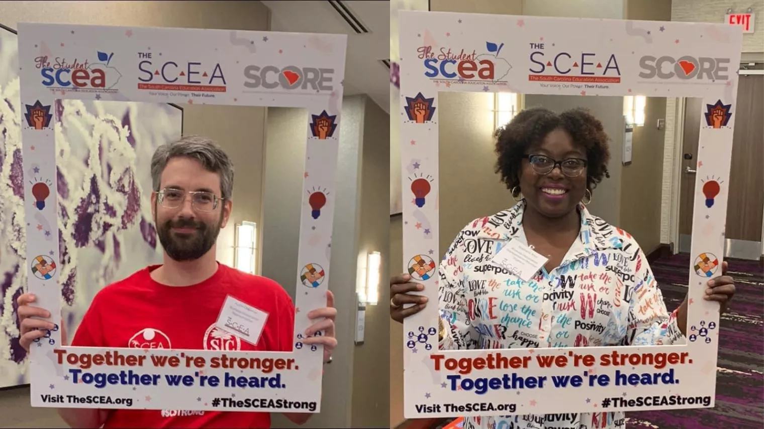 RCEA members Stephanie and Austin are "framed" at The SCEA's leadership training.