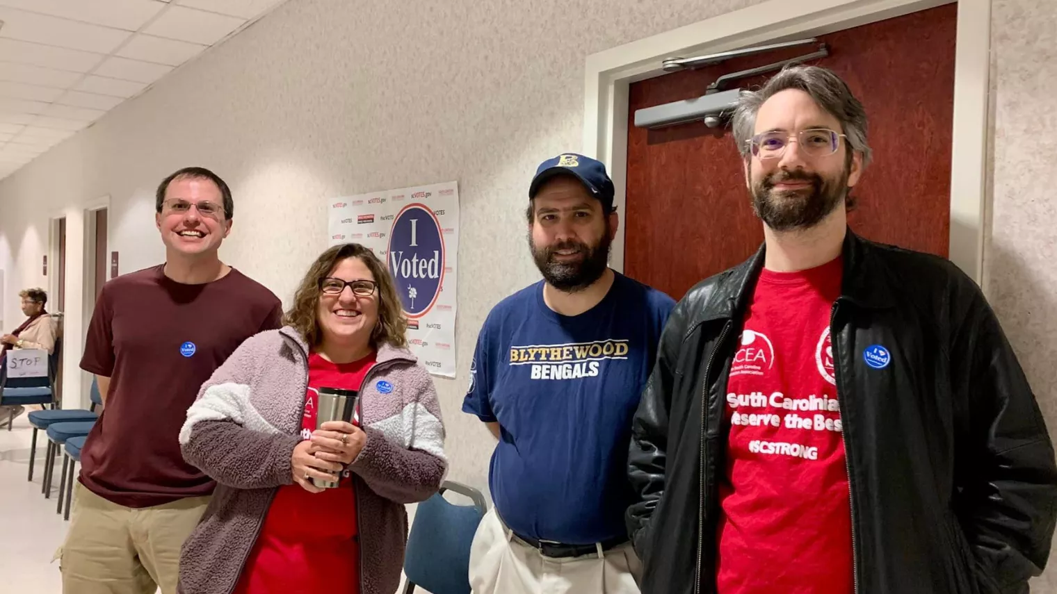 RCEA members pose for a picture after voting