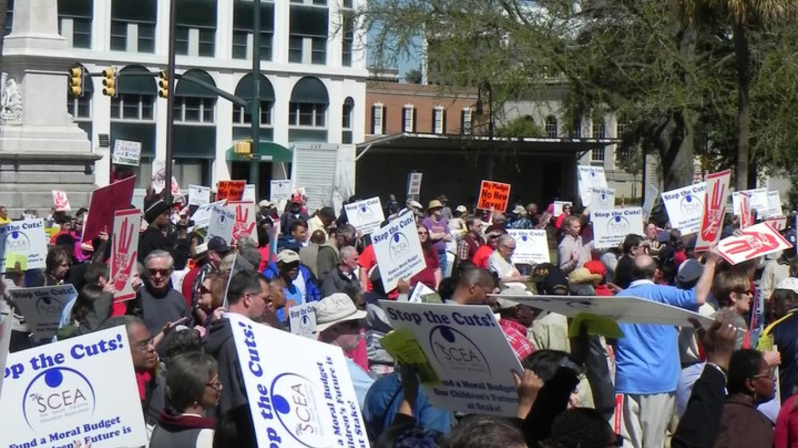 Educators gather to demand a stop to funding cuts to education.