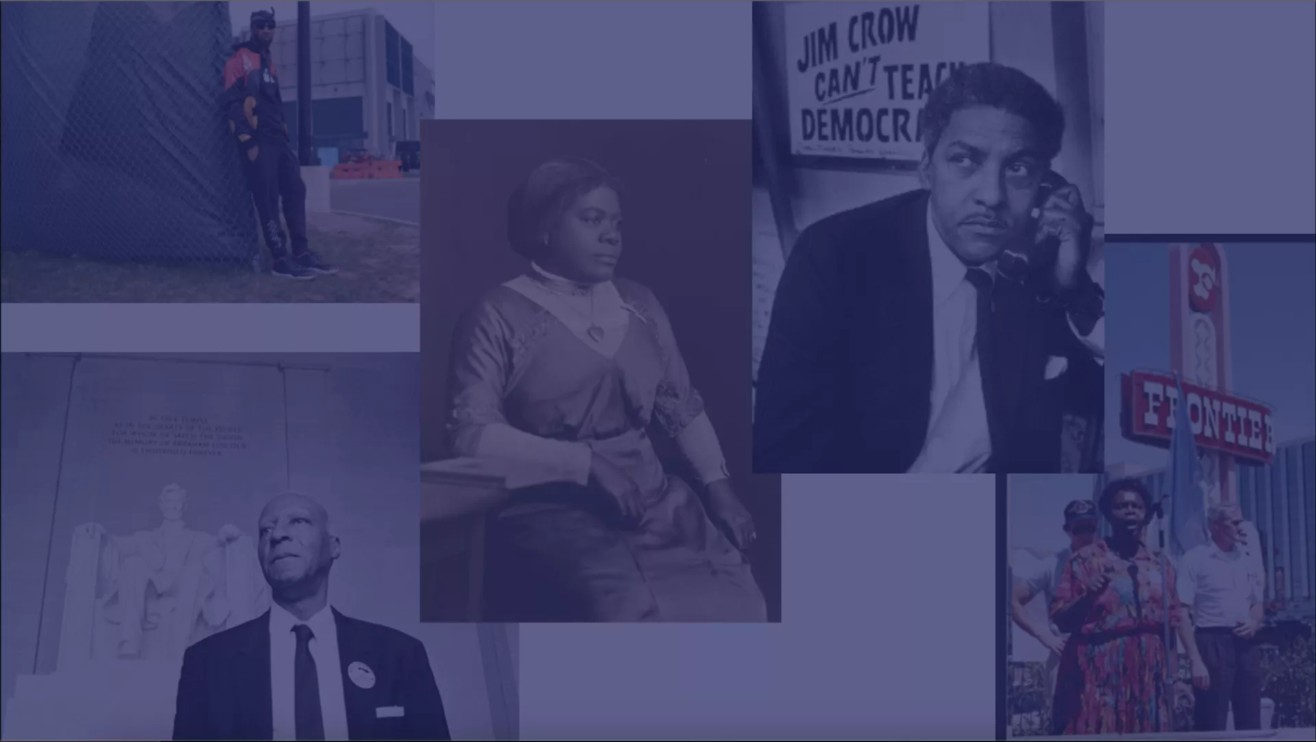 An image with five portraits of Black labor leaders: Chris Smalls, A. Philip Randolph, Mary McLeod Bethune, Bayard Rustin, and Hattie Canty.