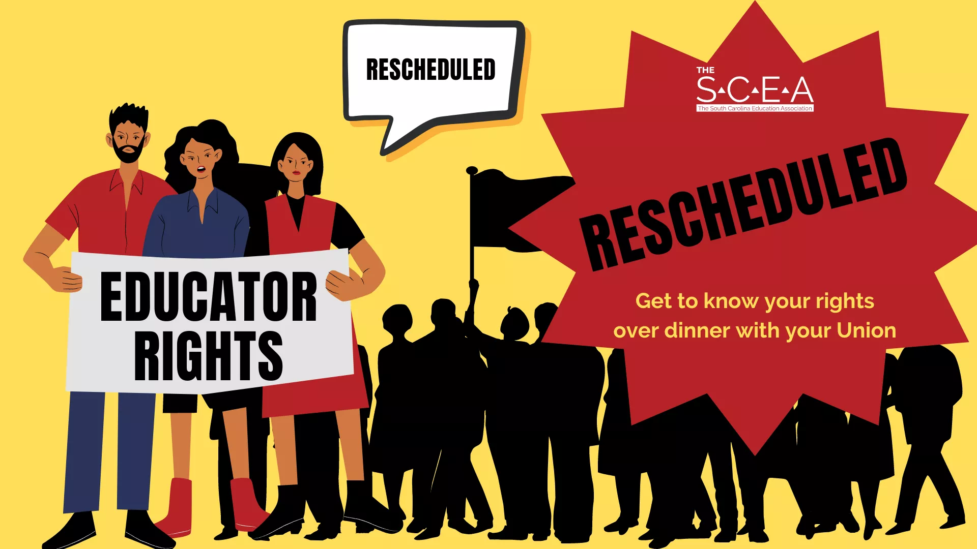 educator rights graphic with rescheduled in big letters