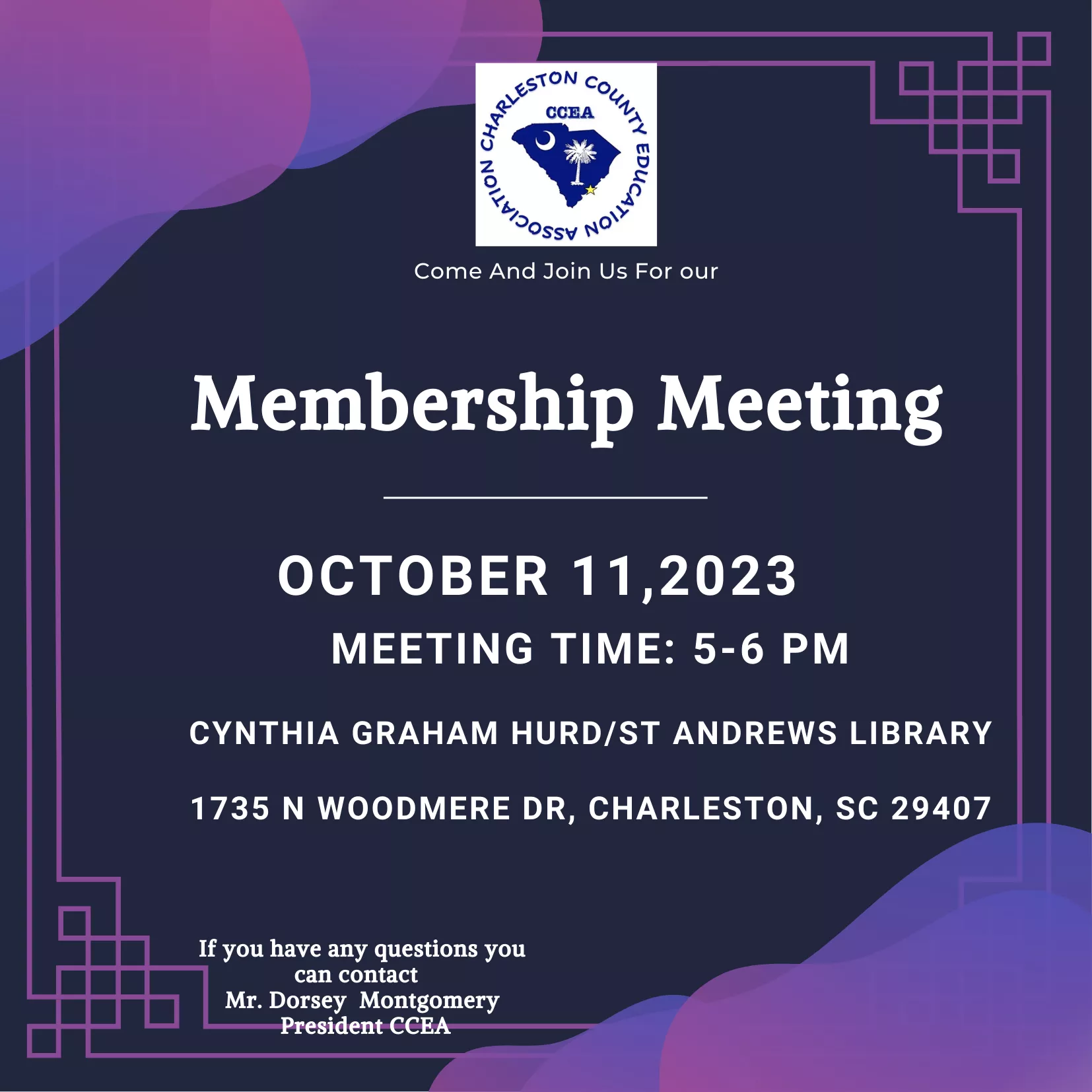 graphic with information about CCEA membership meeting