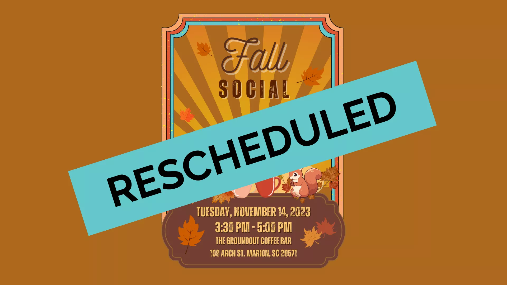 MCEA event details with blue block that says "rescheduled" 