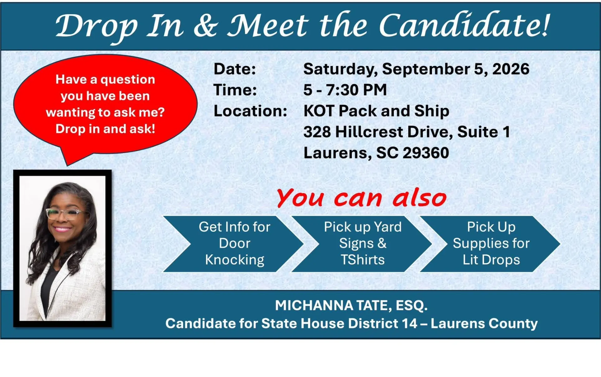 Michanna Tate Sept. 5 event