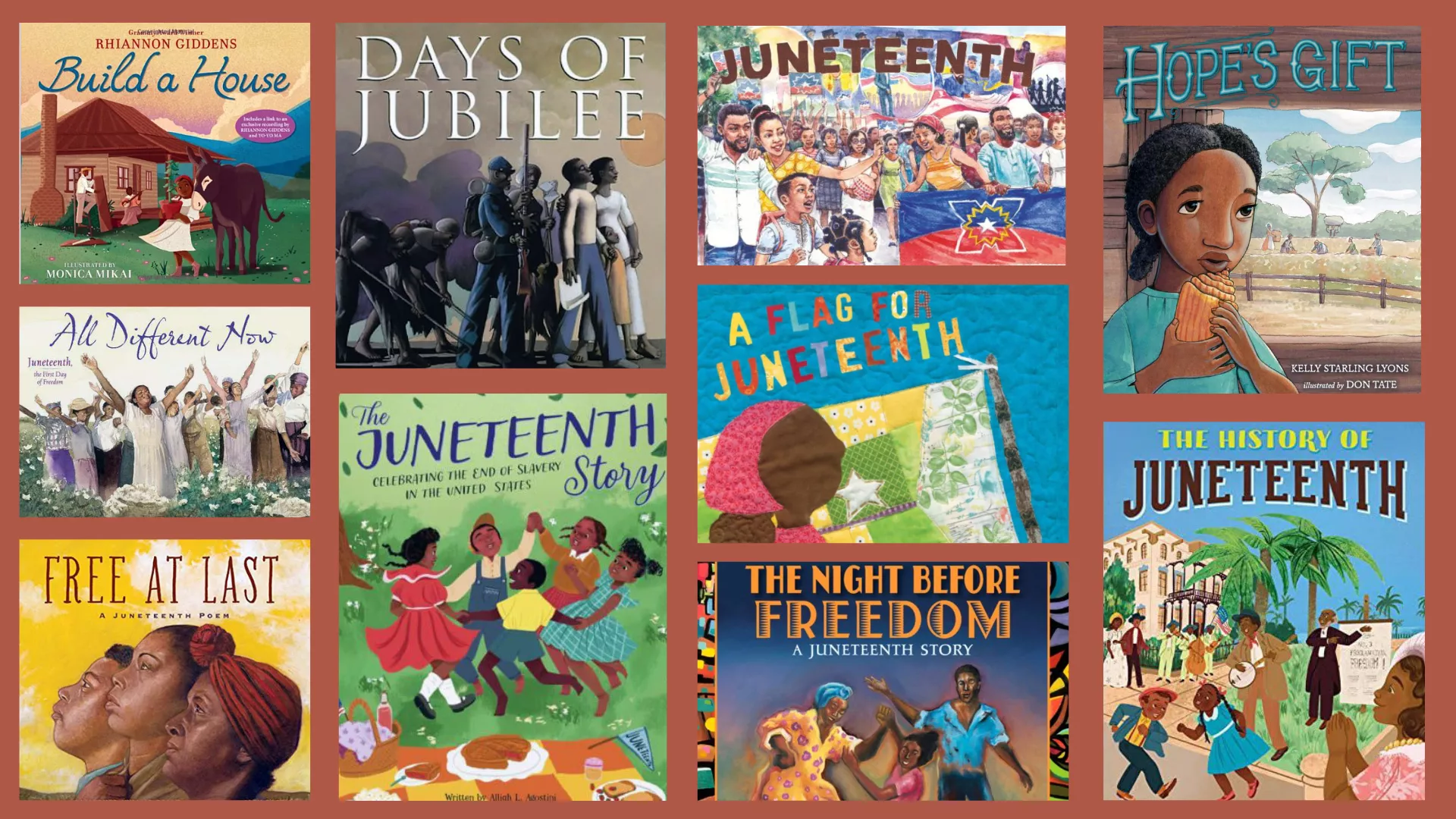 collage of covers of children's books about Juneteenth
