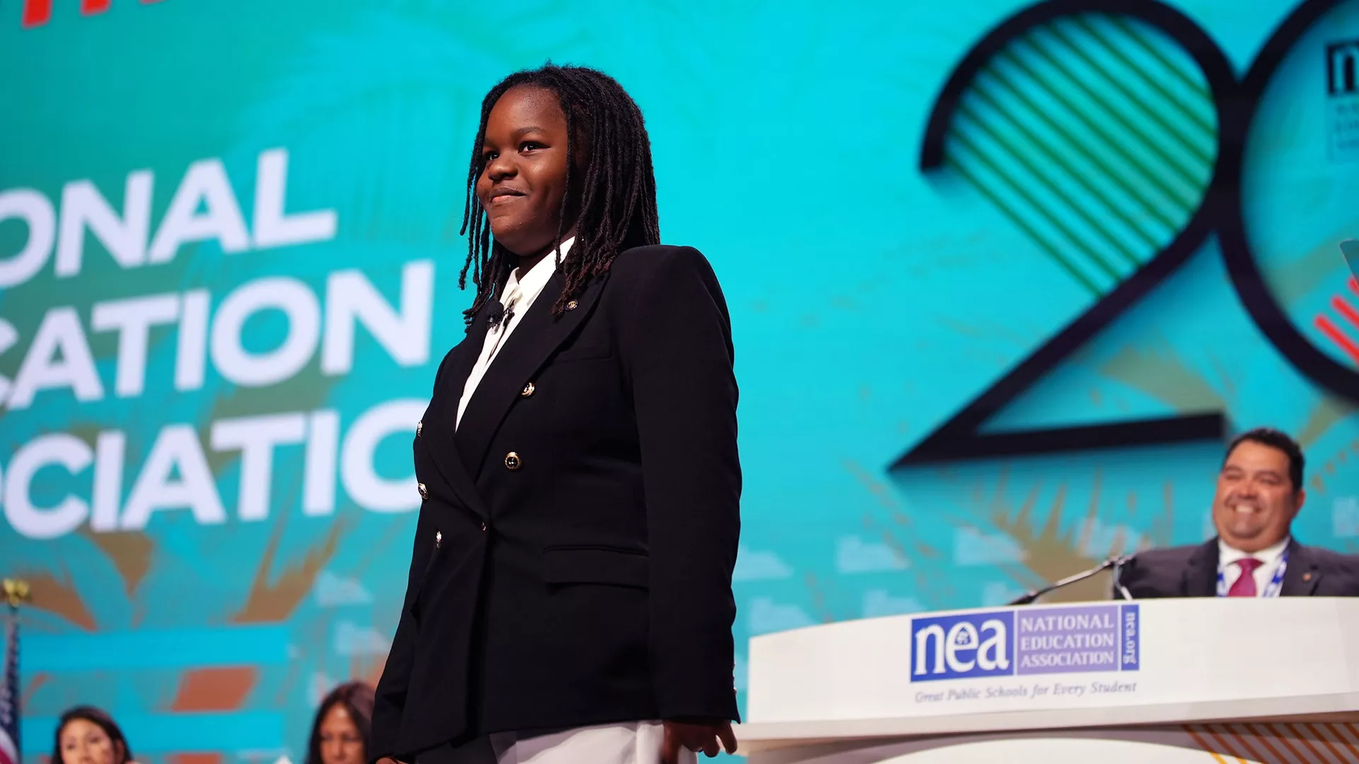 Disability rights activist Helena Donato-Sapp addresses the 2023 NEA RA