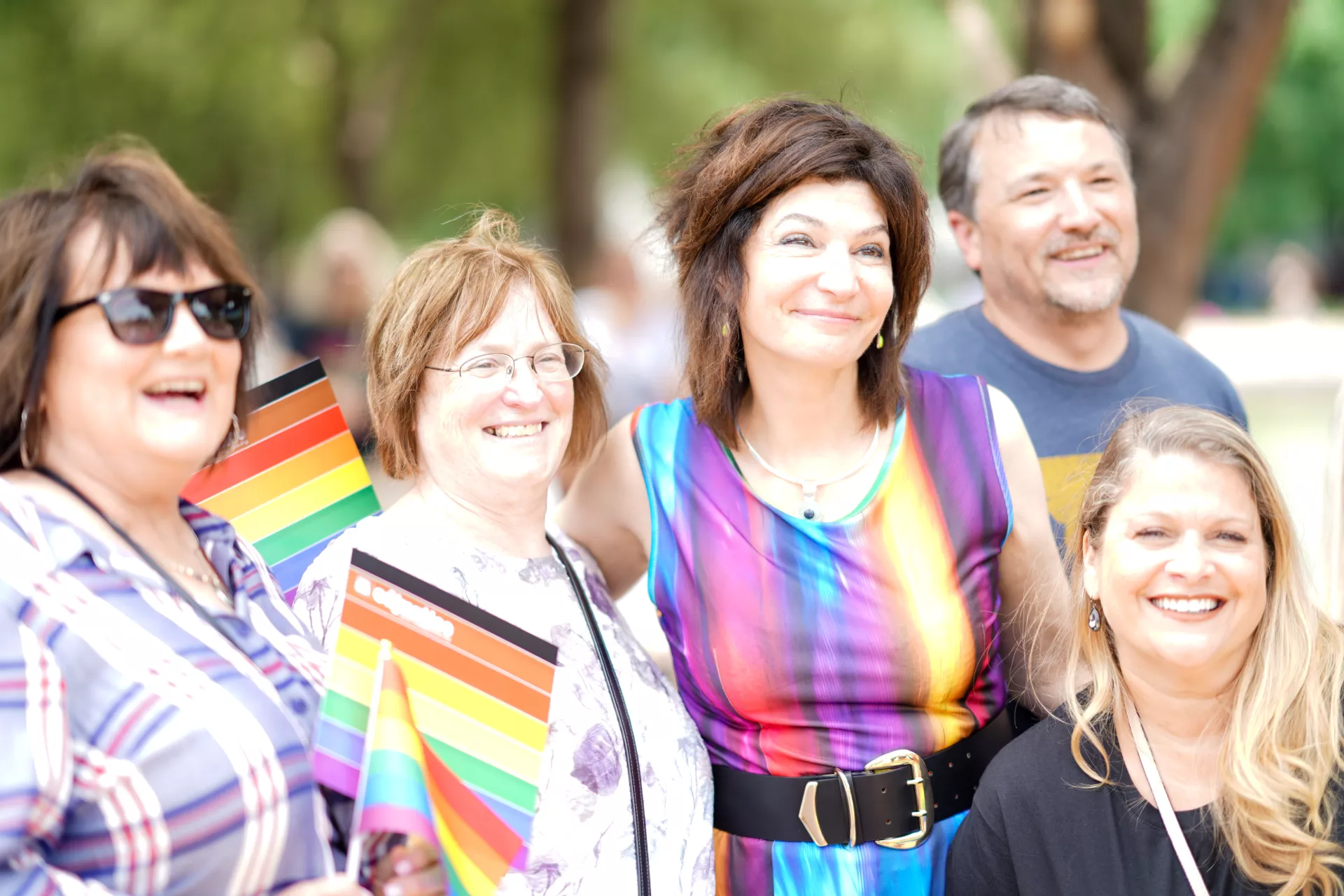 NEA members hold rainbox flags