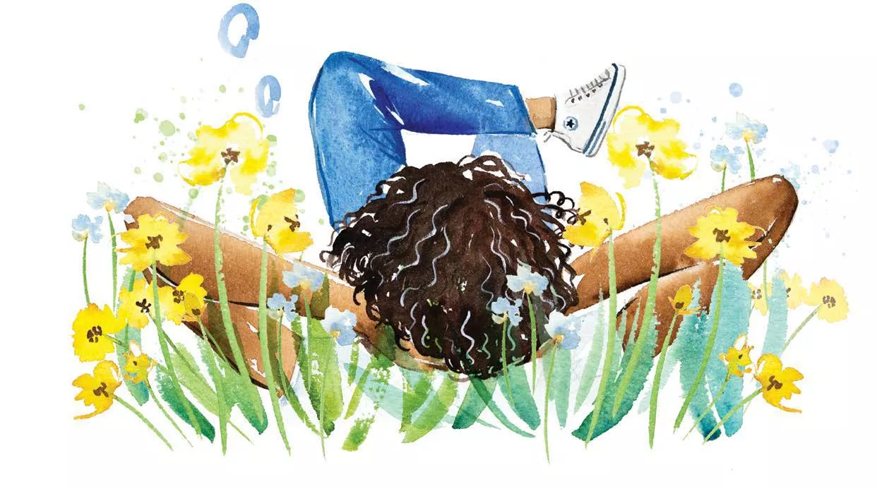 Illustration of child sleeping in flowers