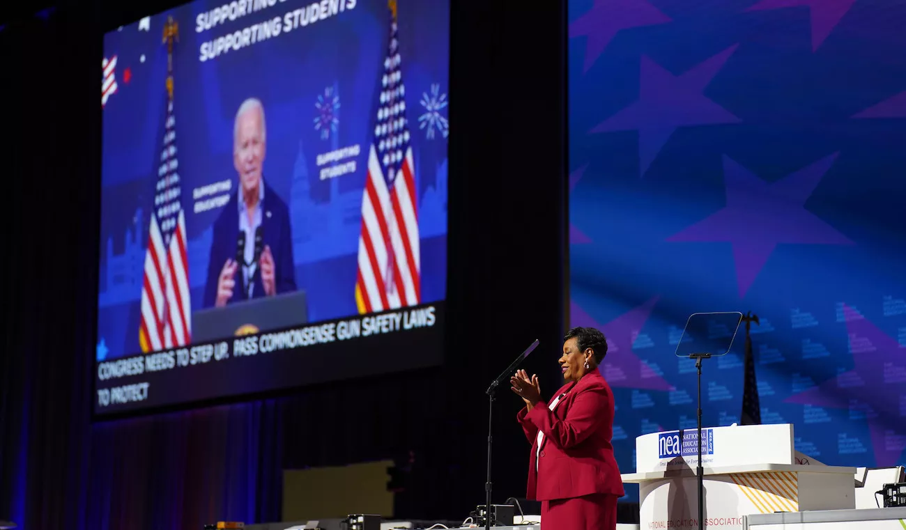 President Biden speaks via livestream to NEA RA in Orlando, Florida.