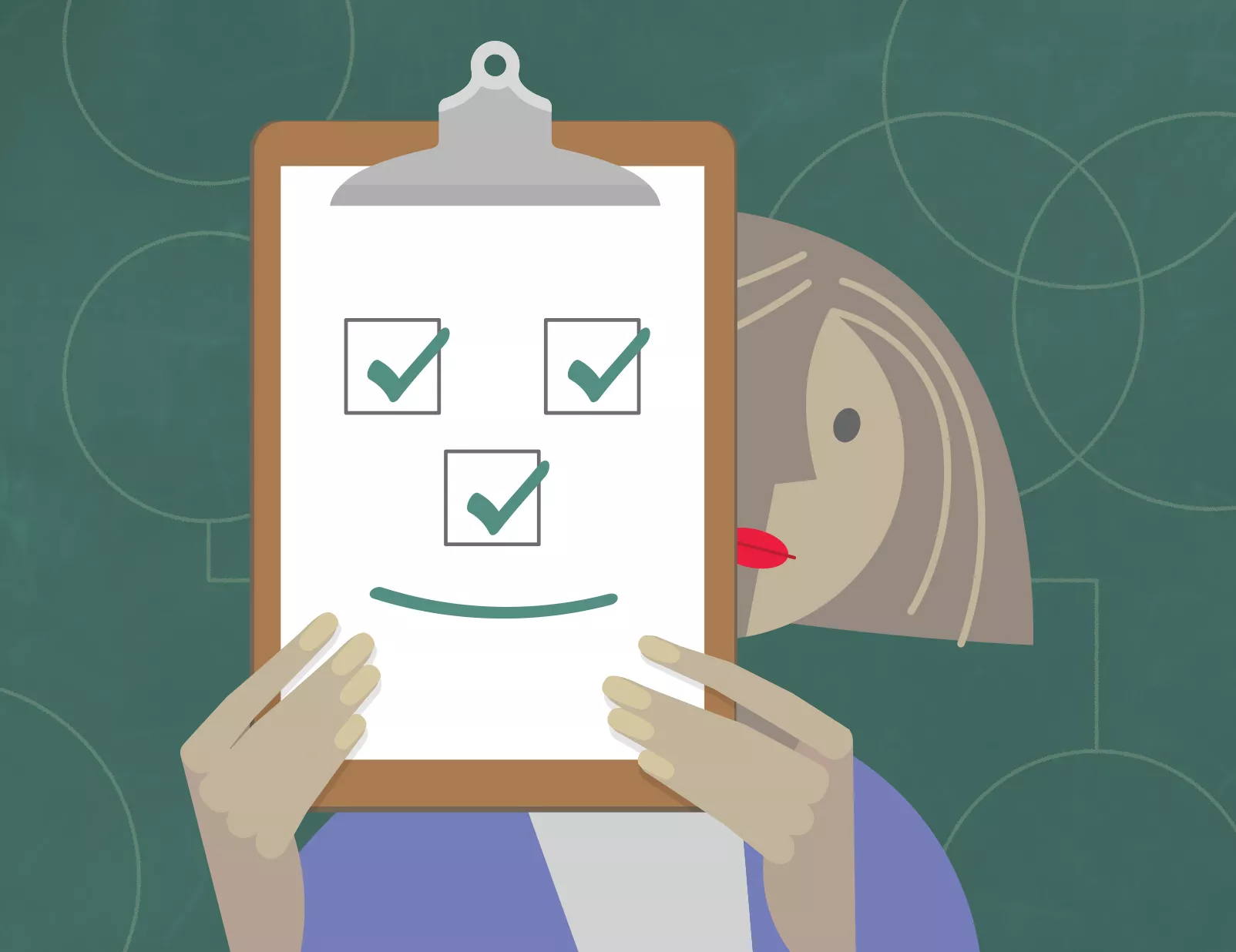 Illustration of woman holding clipboard with checklist on it