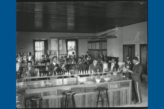 African American men work in the science lab at the George Washington Carver Institute