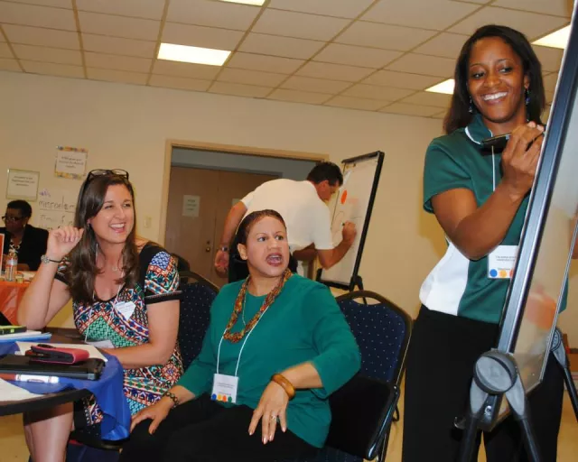 One member leads a professional develop