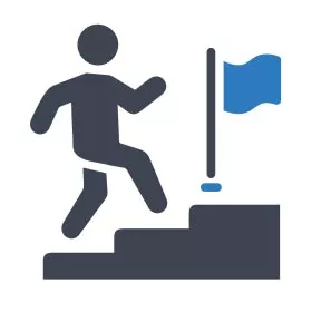Running up stairs to a flag or finish line.