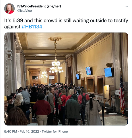 Tweet from ISTA vice president shows educators and supporters in state capitol